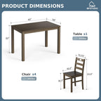 MFSTUDIO 5 Piece Kitchen Table Chairs Set of 4, Wood Dining Table Set for 4, Space Saving Farmhouse Dinner Table Set for 4, Dark Oak
