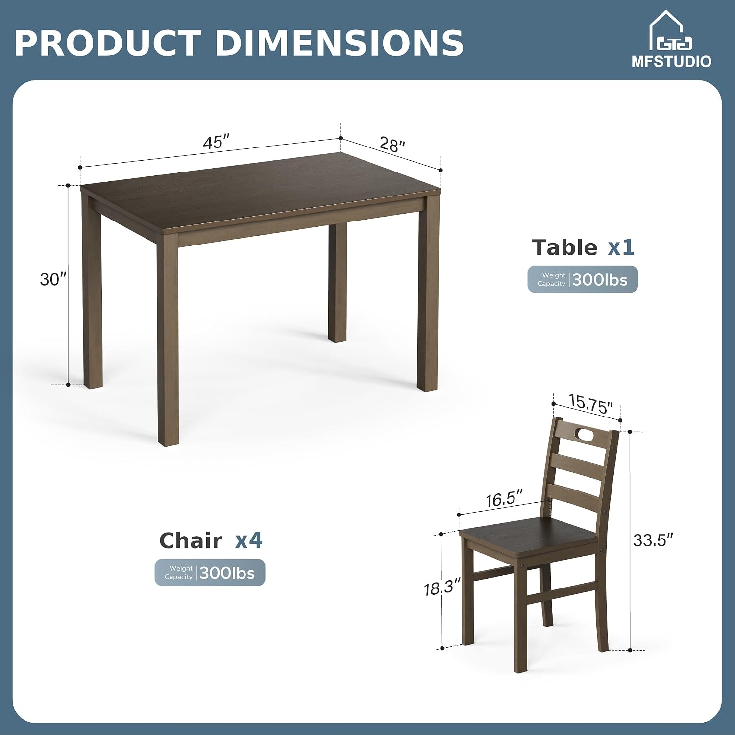MFSTUDIO 5 Piece Kitchen Table Chairs Set of 4, Wood Dining Table Set for 4, Space Saving Farmhouse Dinner Table Set for 4, Dark Oak