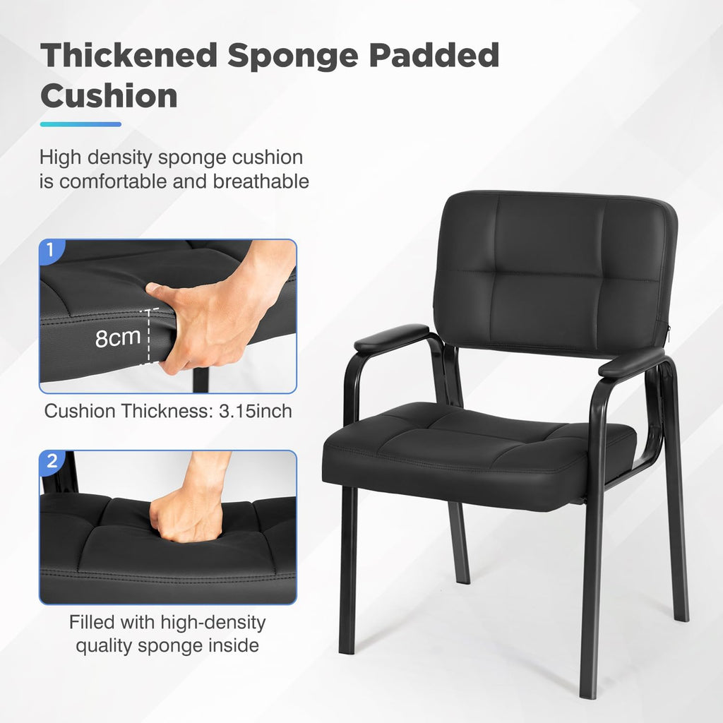 BestOffice Office Guest Chairs Set of 2 Reception Chairs Conference Chairs with Arms Lumbar Support Stack Cushion Seat Meeting Chair PU Leather Office Chair Without Wheels (Black)