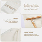ANMINY 5pcs Glider Rocker Replacement Cushions Set - Thickened Velvet Glider Rocking Chair Cushions with 29 inch High Backrest & Side Pockets for Indoor Nursery, Washable & Non Slip, Beige