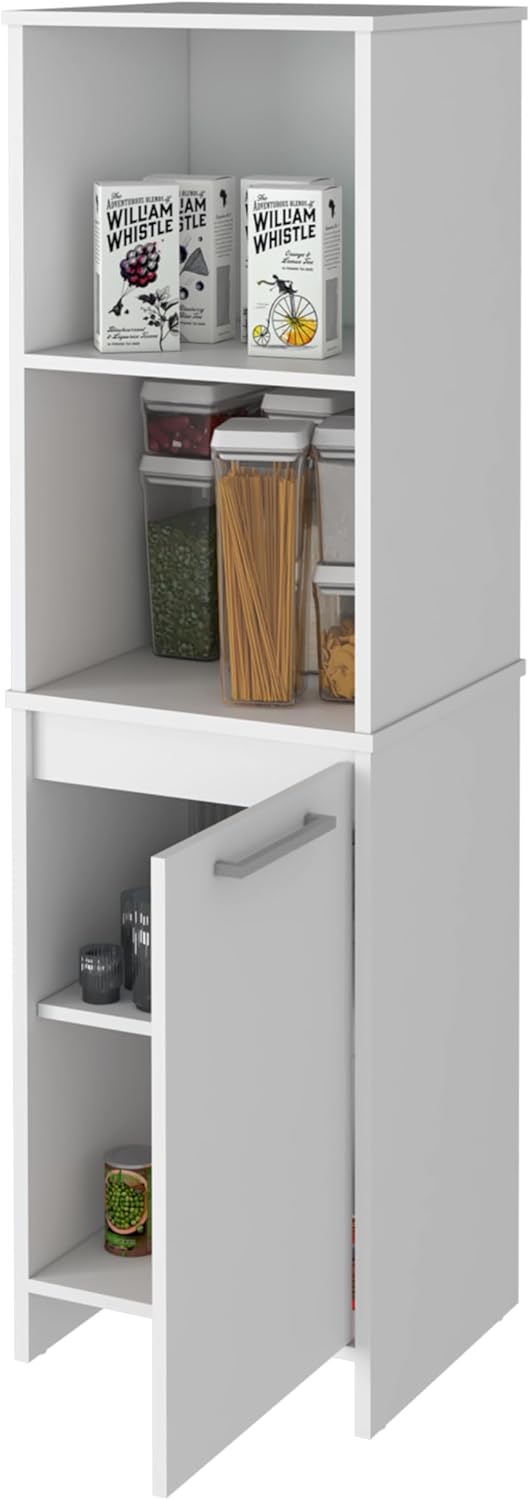 White Engineered Wood Pantry Cabinet, 4 Shelves, Single Door, Soft Close Hinges - 15.74" L x 17.71" W Kitchen Storage Solution
