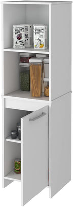 White Engineered Wood Pantry Cabinet, 4 Shelves, Single Door, Soft Close Hinges - 15.74" L x 17.71" W Kitchen Storage Solution