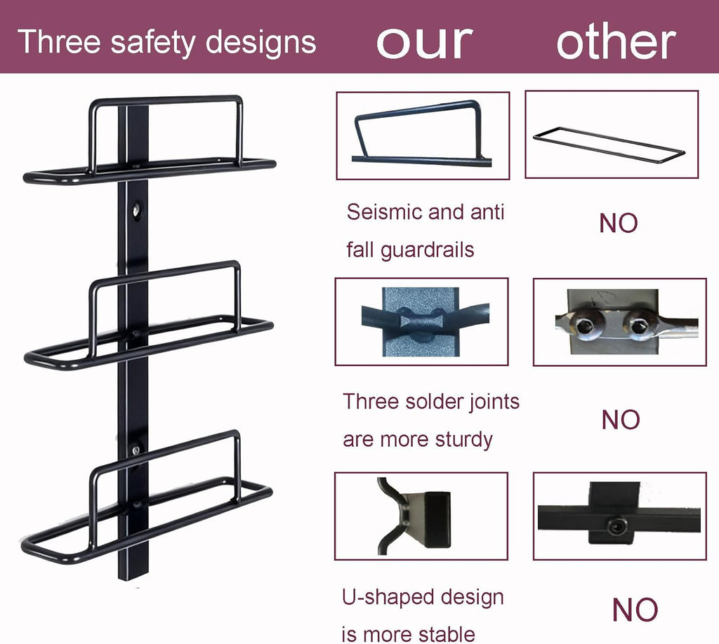Wall Mount Wine Rack – 9 Bottles – Black Metal Wine Bottle Holder for Wall, Wine Rack Display for Home Bar, Kitchen