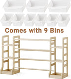 Kids Toy Storage Organizer with Bookshelf, Wooden Toy Shelf with 6 Open Shelves and 9 Removable Bins, Extended Base Sturdy Storage Cabinet for Playroom, Kids Room, Nursery Organization