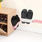 No Punching Wall Mounted Shoe Rack with Sturdy Rails and Plastic Construction Easy to Clean Shoe Storage Shelf for Sandals in Living Room or Doorway Pink Folding Slipper Holder