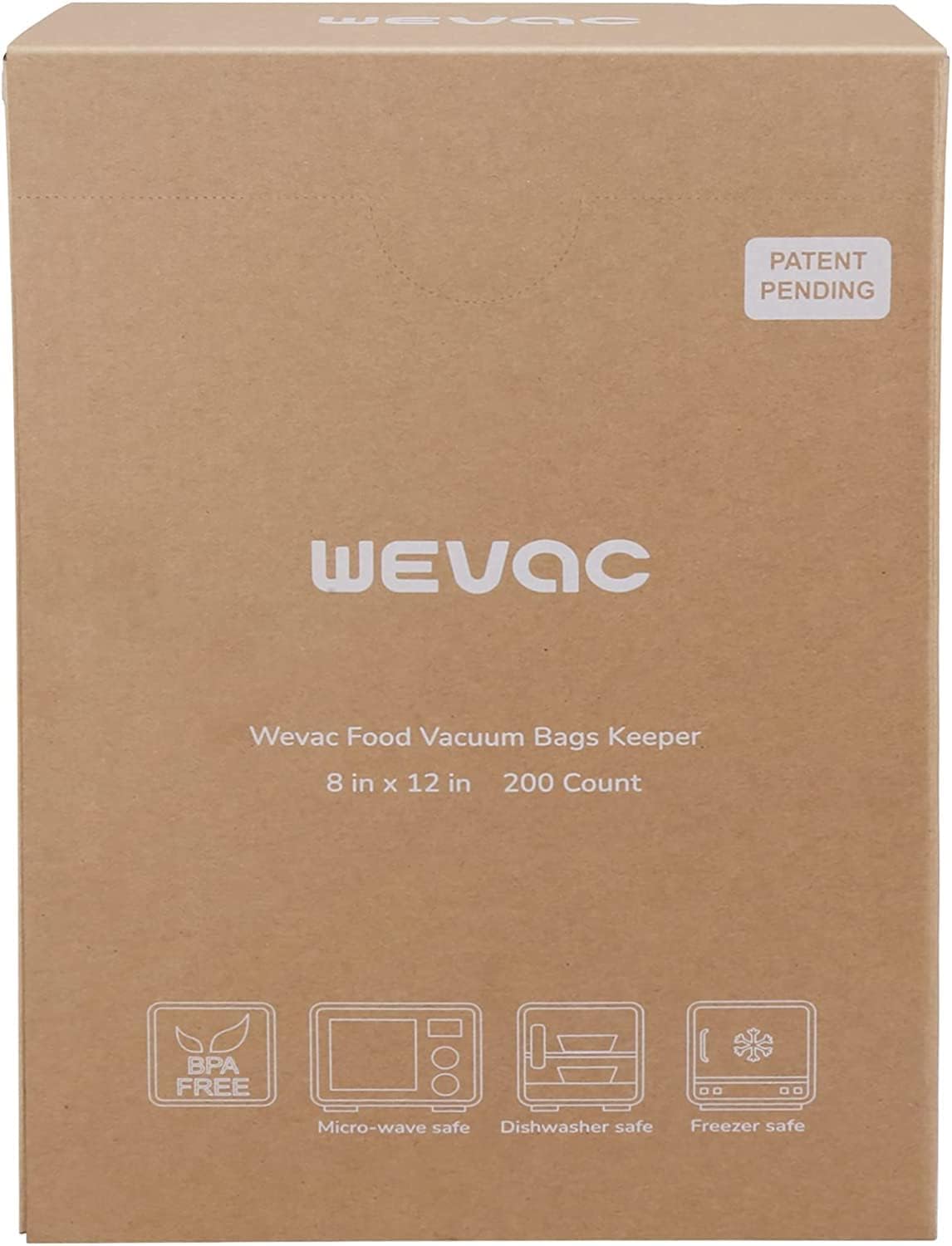 Wevac 8” x 12” 200 Count Food Vacuum Sealer Bags Keeper, PreCut Quart, Ideal for Food Saver, BPA Free, Commercial Grade, Great for storage, meal prep and Sous Vide (Pack of 2)