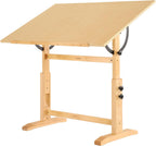 VISWIN Wood Drafting Table for Adults, 30" X 42" Extra-Large Drawing Table with Adjustable Height & Angle for Art Studio, Solid Pine Wood Artist Desk for Drawing, Drafting, Writing, Reading