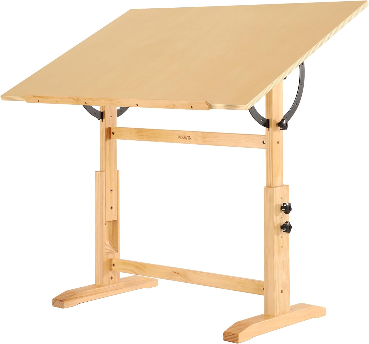 VISWIN Wood Drafting Table for Adults, 30" X 42" Extra-Large Drawing Table with Adjustable Height & Angle for Art Studio, Solid Pine Wood Artist Desk for Drawing, Drafting, Writing, Reading