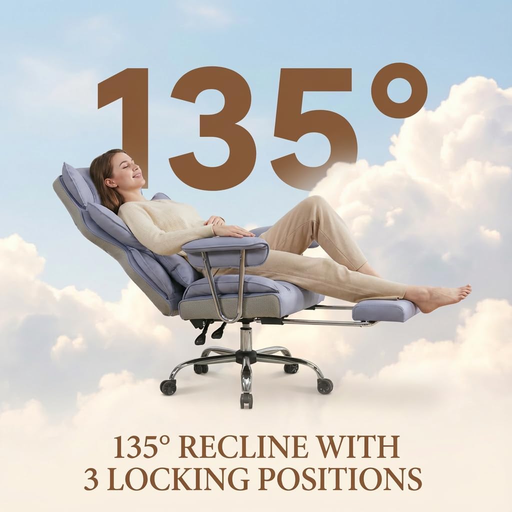 Big and Tall Office Chair 400lbs - Heavy Duty Executive Desk Chair with Footrest, High Back PU Leather Ergonomic Computer Chair with Extra Wide Seat & Thick Cushion for Home Office (Purple)