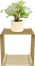 Square Geometry Retro Side Table Linear Metal End Table, Multi-Purpose Accent Table, Wire Cube Storage Rack for Living Room, Bedroom (Gold)