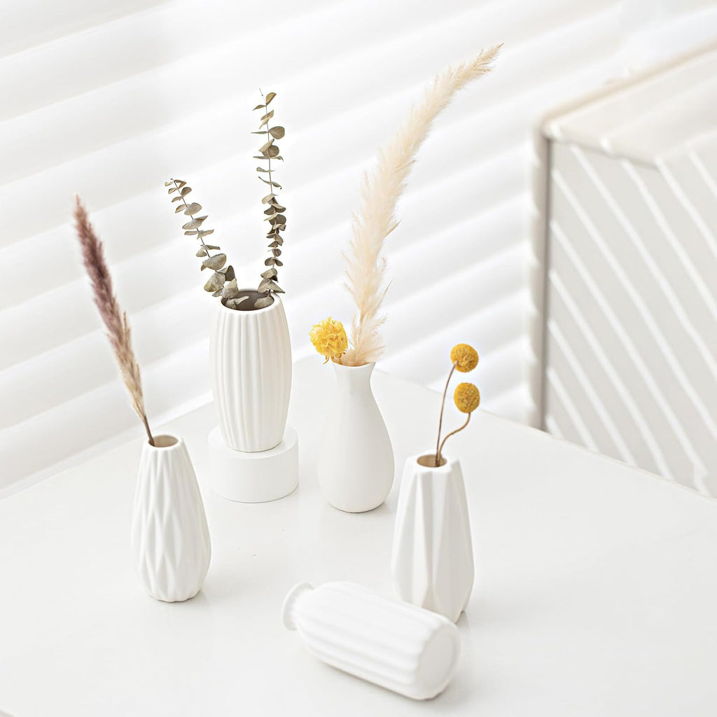 White Ceramic Vase Set of 12,Small Vases in Bulk for Flowers,Mini Vases for Centerpieces,Modern for Floral and Pampas Grass,Boho for Wedding,Party,Table Christmas Home DecorDIY Gifts