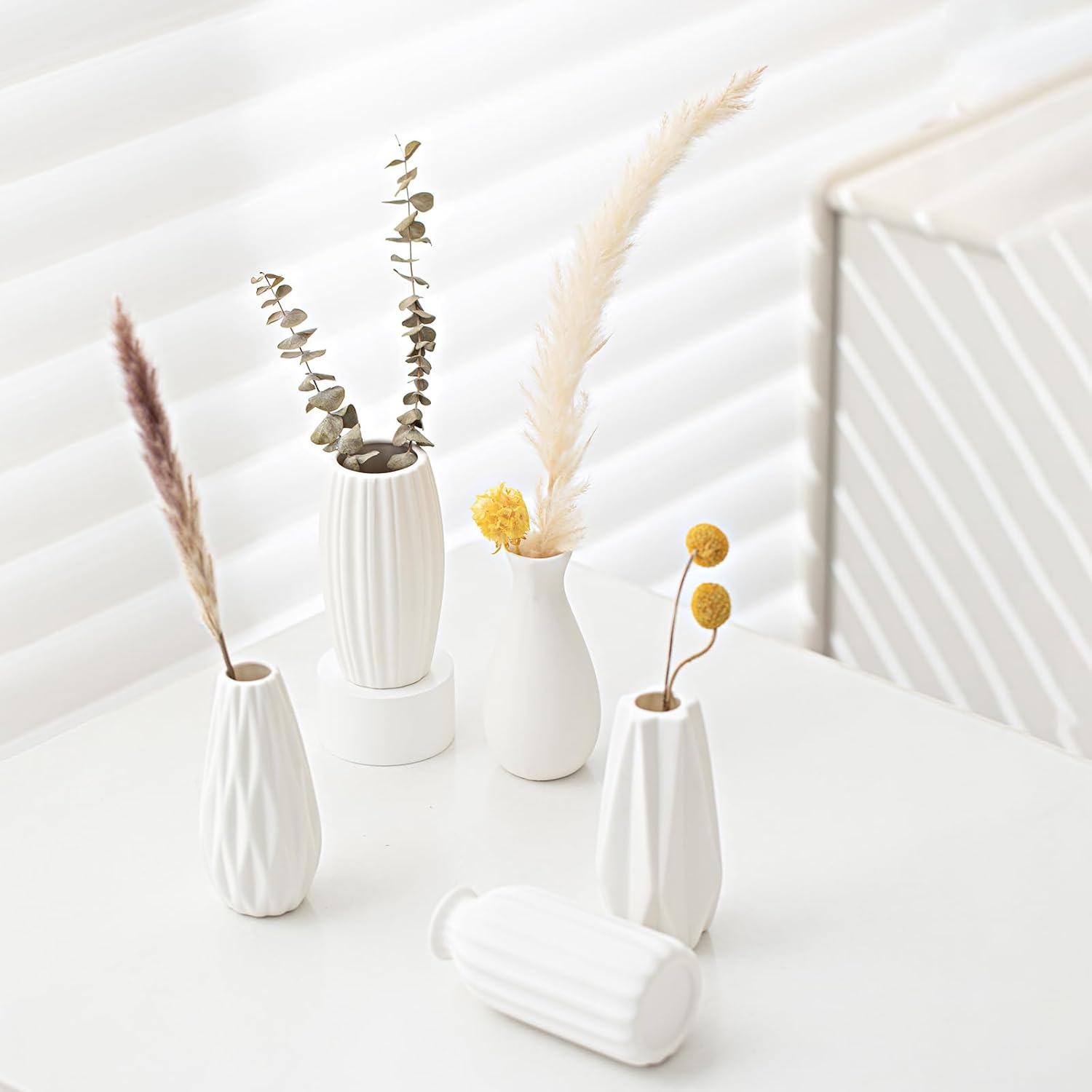 White Ceramic Vase Set of 12,Small Vases in Bulk for Flowers,Mini Vases for Centerpieces,Modern for Floral and Pampas Grass,Boho for Wedding,Party,Table Christmas Home DecorDIY Gifts