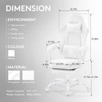 White Gaming Chair,Computer Office Chair with Footrest,Massage Lumbar Support and Gel Pad,Ergonomic Reclining Adjustable Leather Gamer Chair with Headrest and Spring Cushion White