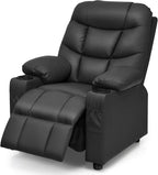 MAT EXPERT Kids Recliner, Leather Adjustable Reading Gaming Chair w/ 2 Cup Holder, 3 Side Pocket Storage & Footrest, Kids Couch Toddler Lounge Chair for Boys Girls, Kids Room Playroom Nursery (Black)
