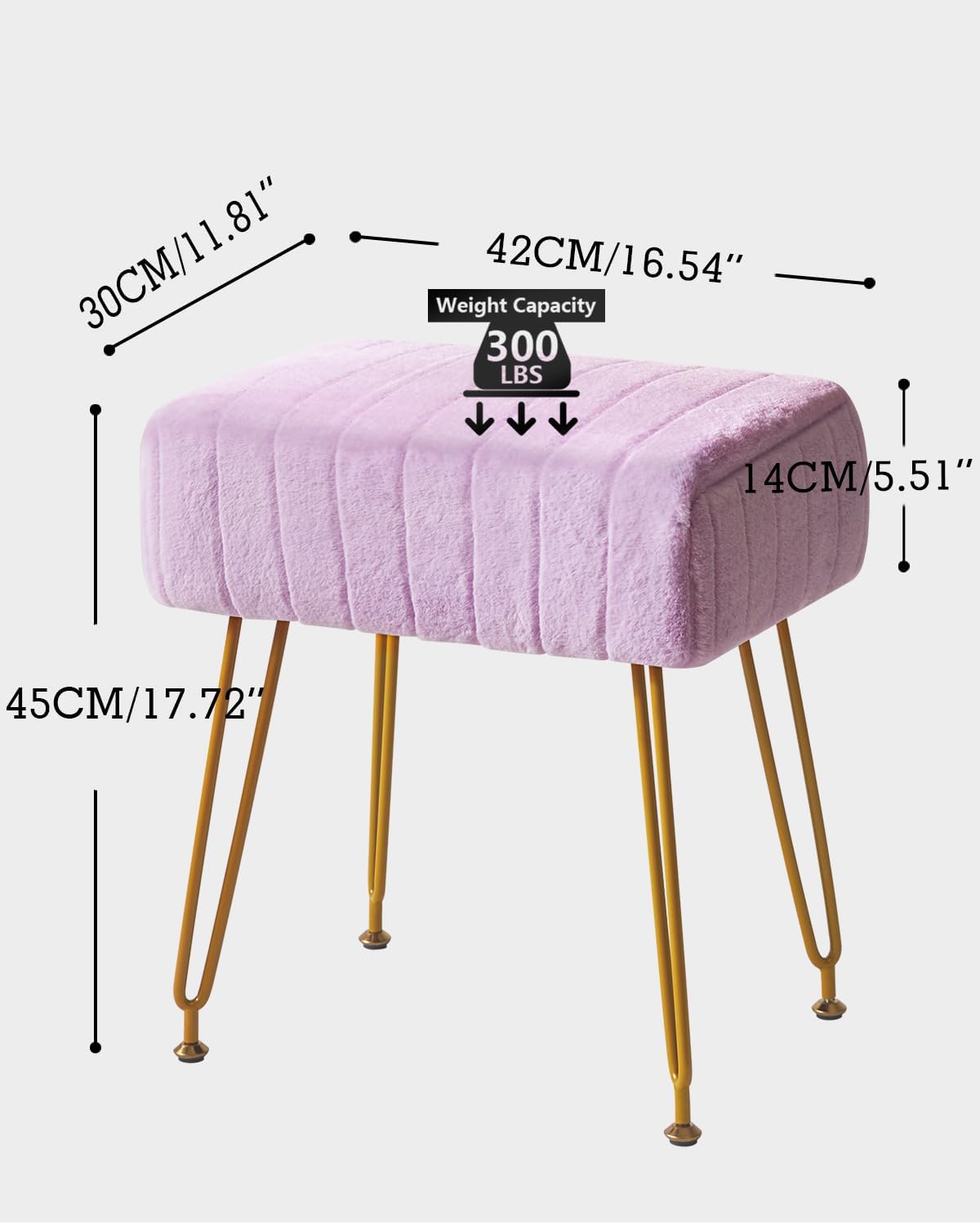 IBUYKE Velvet Rectangular Footrest Stool Ottoman, Makeup Vanity Stool Side Table, Velvet Dressing Table Seat, Pouf Couch Stool, Golden Steel Legs, Purple LG-51V