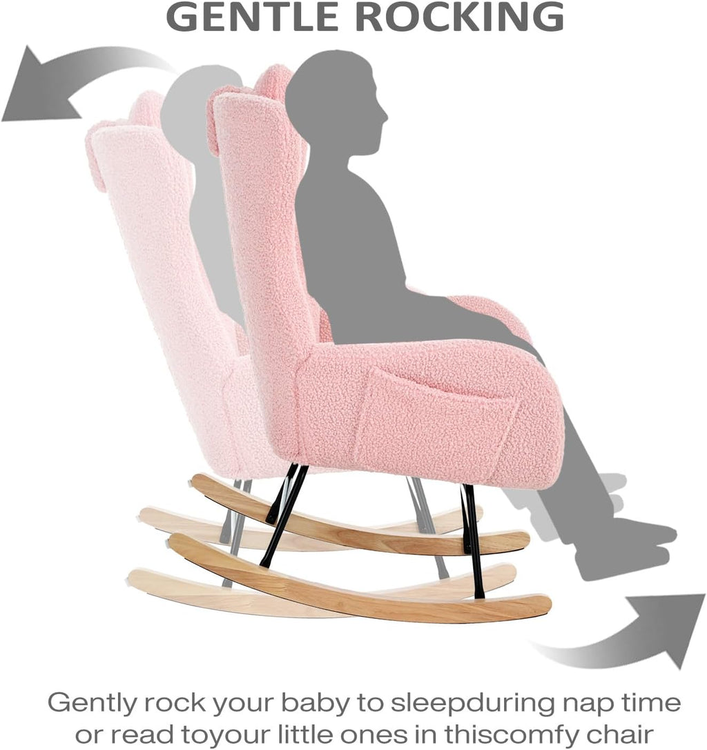 MYFUNSHOP Rocking Chair, Modern Upholstered Teddy Fabric Nursery Glider with Padded Seat, High Backrest, Armchair for Living Room Bedroom