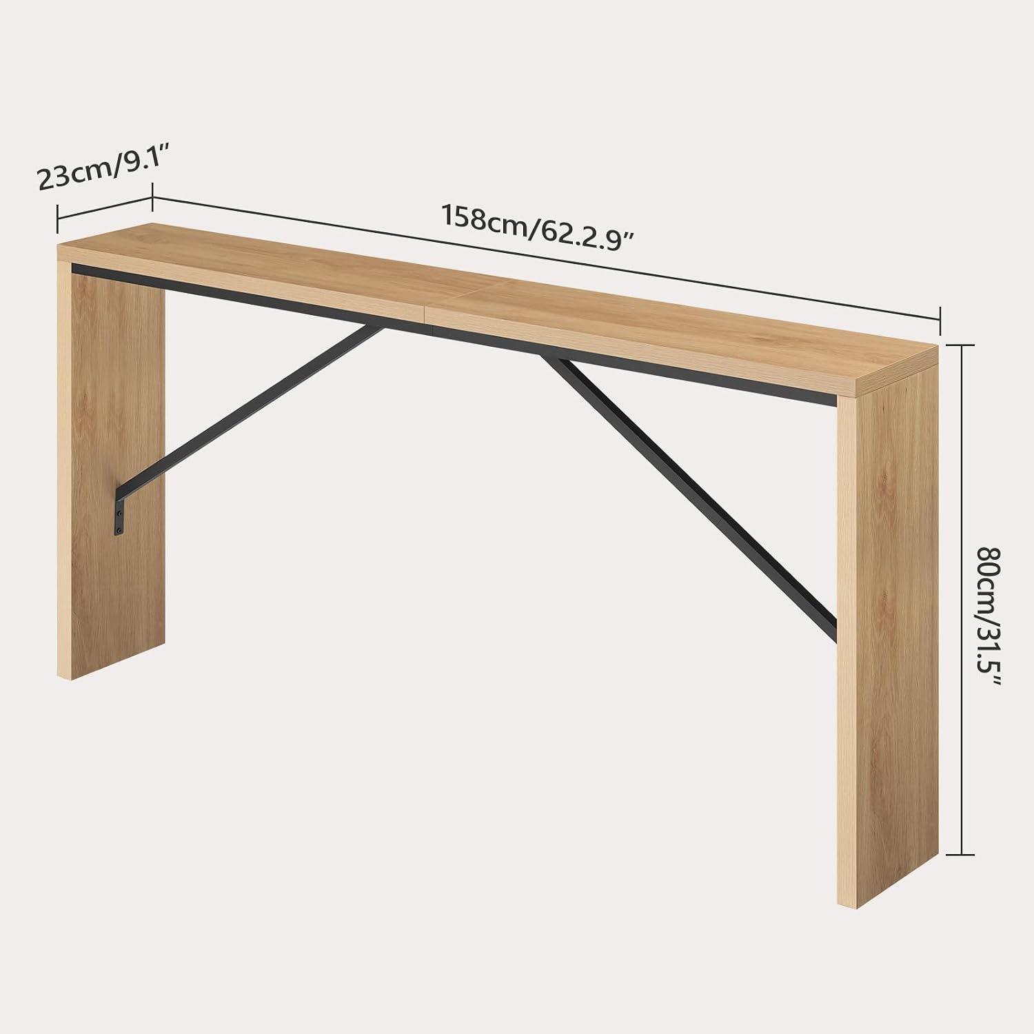 MAHANCRIS Console Table, 62.2" Long Sofa Table Behind Couch, Narrow Entryway Table, Farmhouse Dining Table with Angled Metal Frame, Industrial Console Table for Entryway, Natural CTNB15801