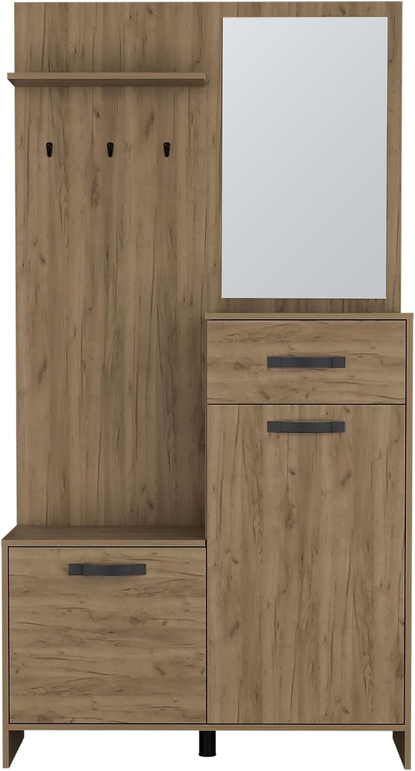 Farmhouse Tall Mirrored Cabinet with Hangers, Console Table for Entryway Living Room,for Kitchen Home