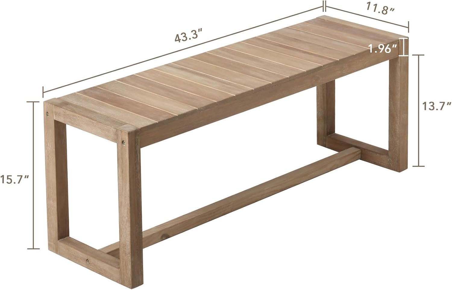 Wnutrees Farmhouse Solid Wood Bench, 43" Line Pattern Splicing Entryway Bench, Narrow Bench Seat for Living Room, Dining Room, Bathroom, Indoors, Natural