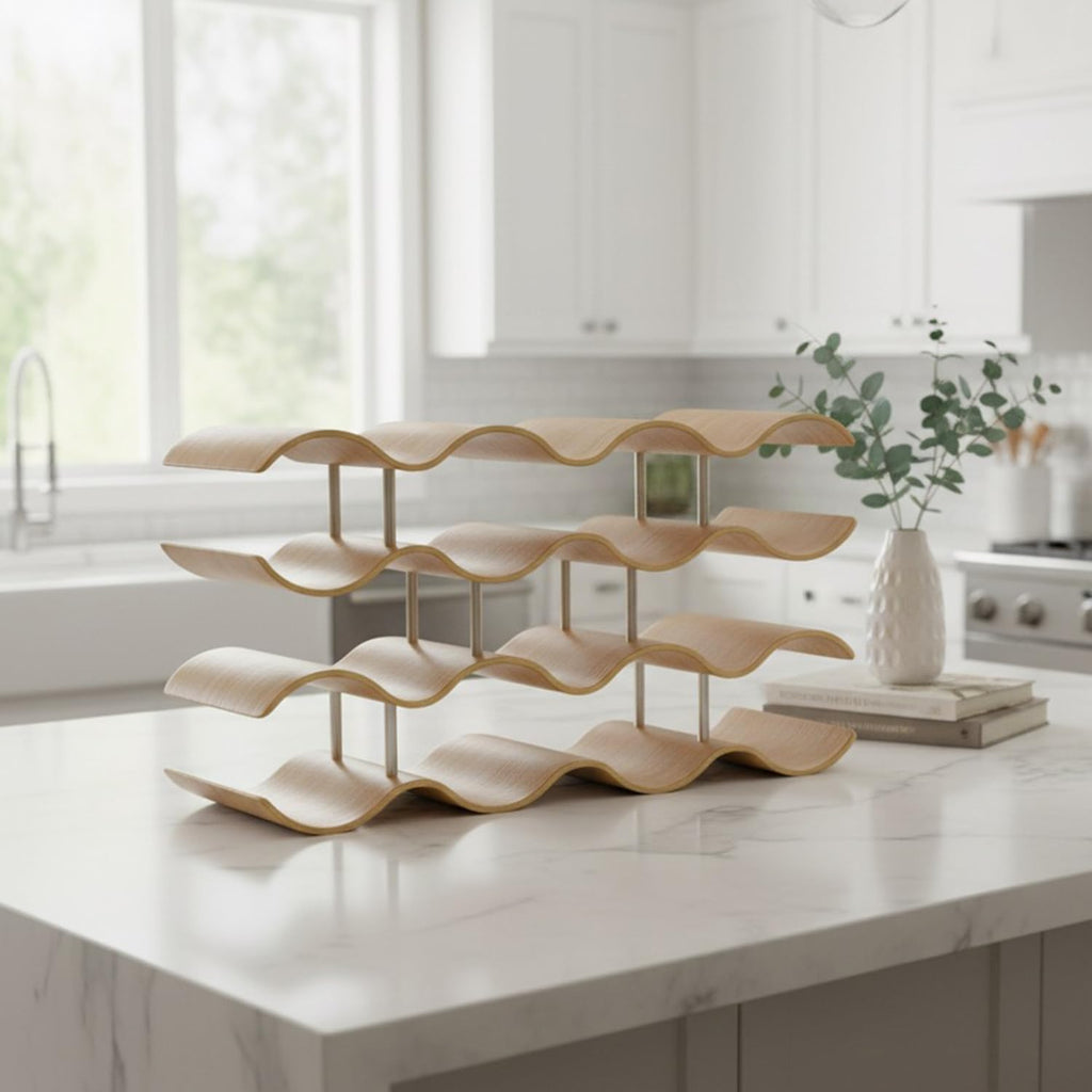 4-Tier Wine Rack Countertop, 14 Bottles Wooden Wine Holder Inserts for Cabinet, Freestanding Wine Shelf Storage Organizer for Bar or Pantry