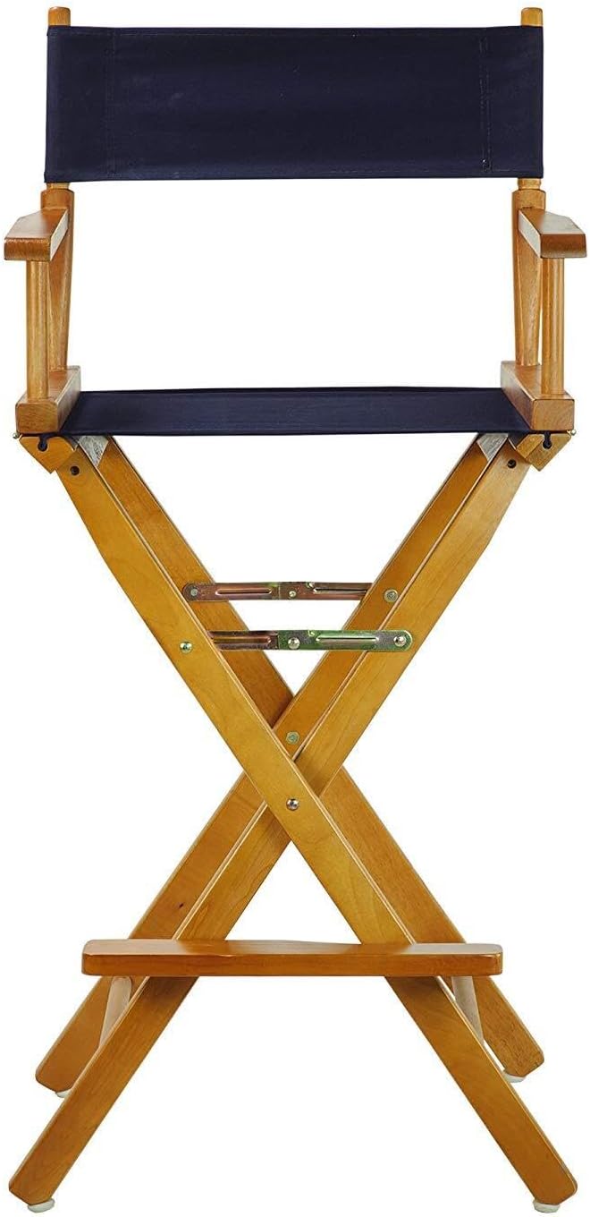 HomeStock Director's Chair with Built-in Armrests and Foldable Design for Easy Storage, Lightweight Durable Frame Perfect for Indoor or Outdoor Seating Navy blue/30-Inch Honey Oak Frame