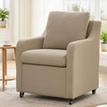 Rolled Dining Chair with Casters, Upholstered Modern Swivel Armchair with Wheels for Kitchen (1, Fabric Camel)
