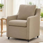 Rolled Dining Chair with Casters, Upholstered Modern Swivel Armchair with Wheels for Kitchen (1, Fabric Camel)