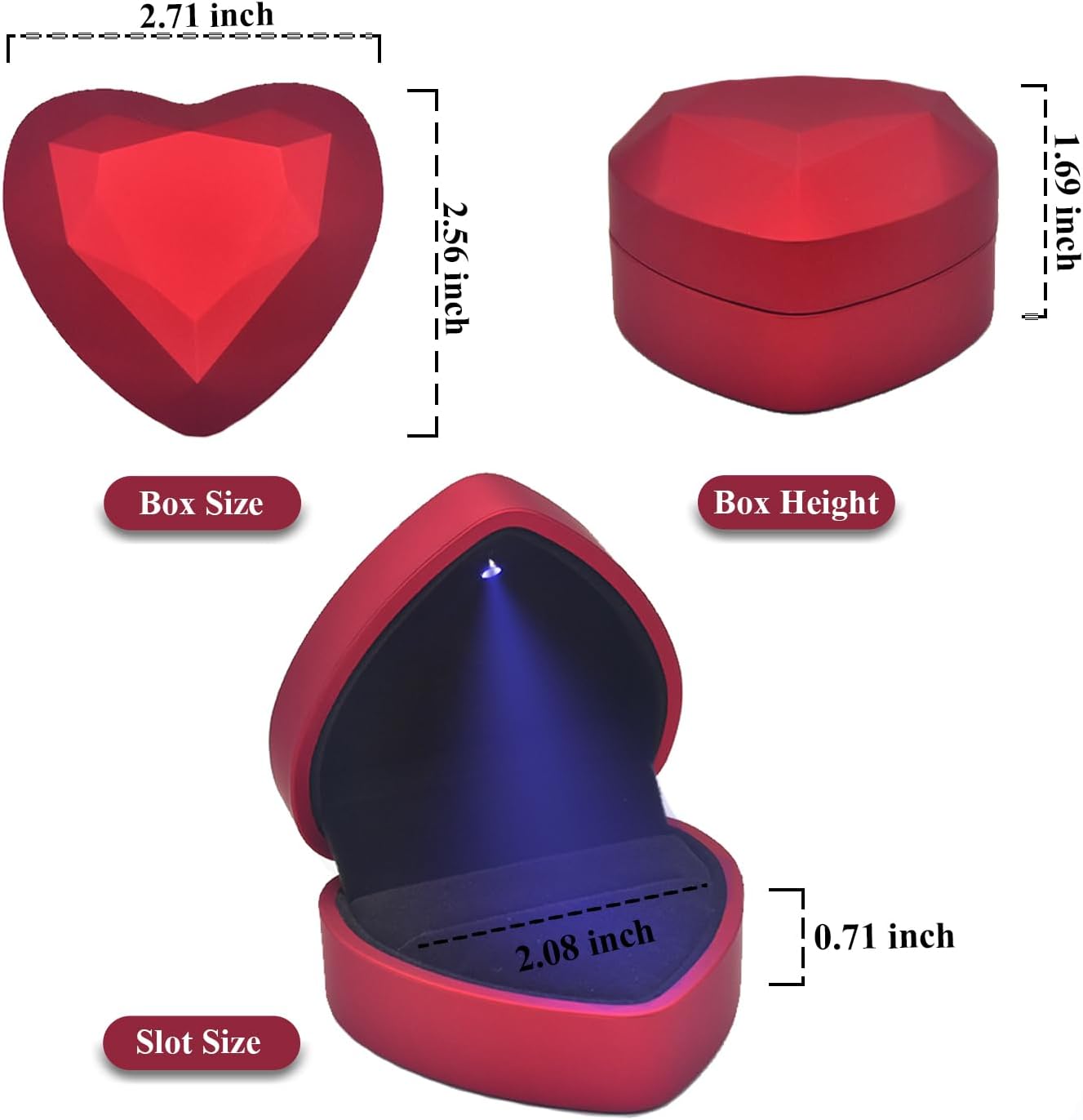 Luxury LED Lighted Ring Box - Heart Shaped Elegant Red Ring Case for Wedding Rings, Perfect for Engagement, Proposal, Anniversary, Ceremony, and Gift Giving