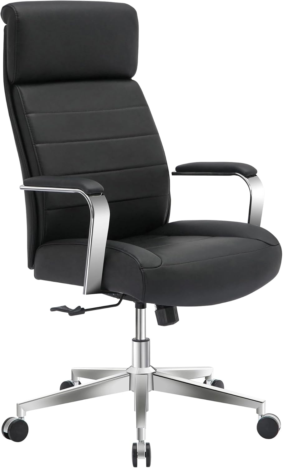 Realspace® Modern Comfort Modee Vegan Leather High-Back Executive Office Chair, Black/Chrome, BIFMA Compliant