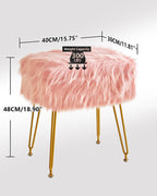 IBUYKE Rectangular Faux Fur Vanity Stool with Storage, Pink WBD022P | Furry Makeup Chair Ottoman Soft Padded Seat Round Footrest Footstools 4 Metal Legs Living Room Bedroom Entryway