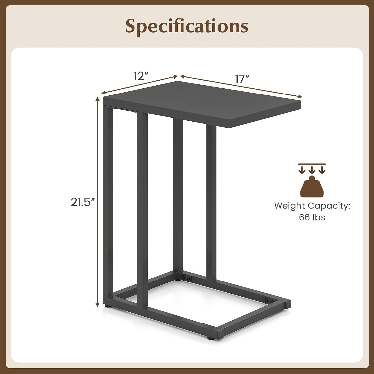 HAPPYGRILL C-Shaped Side Table with Metal Frame, Adjustable Foot Pads, Small Industrial End Table for Couch Sofa, Living Room Bedroom Office(1)