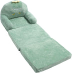 Cartoon Green Dinosaur Kids Sofa, Foldable Toddler Chair with Wide Handle, Soft Breathable Mini Couch for Reading, Relaxing, Sleeping (Folding in Thirds)