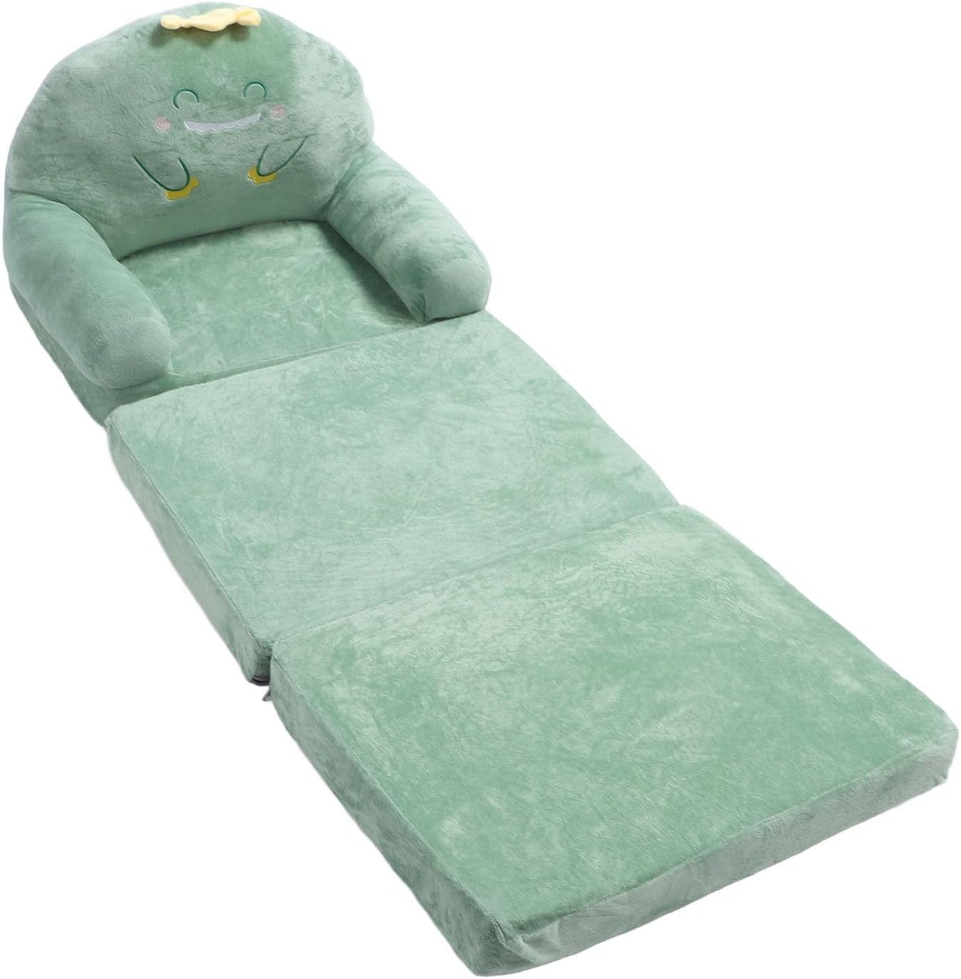 Cartoon Green Dinosaur Kids Sofa, Foldable Toddler Chair with Wide Handle, Soft Breathable Mini Couch for Reading, Relaxing, Sleeping (Folding in Thirds)