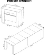 Expandable Dining Room Table, Extendable Table for 10-12 People, Folding Console Table, Space Saving Kitchen Table for Apartment, Pure White