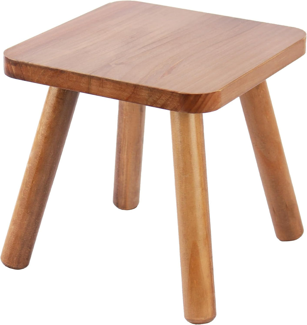 9.5 Inch Small Wooden Stool, Natural Wood Foot Stool with Non Slip Pads, Compact Square Stool for Bathroom Bedroom Entryway Plant Stand Shoe Changing