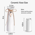 8 Inch Ceramic Vase with Jute Rope & Heart Charm, Elegant White Decorative Vase for Home Décor & Table Centerpieces