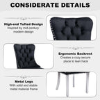 51 Inch Glass Dining Table Set for 4, Modern Rectangular Glass Kitchen Table with 4 Upholstered Velvet Chairs, Space-Saving Dining Room Set for Living Room, Kitchen, Apartment - Black Silver