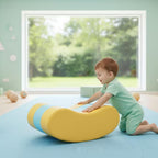 harayaa Children Sensory Rocker Rocking Boat Toy Chair Cushion Support Wood Frame PU Leather Easy to Clean Compact Size Suitable for Children Play Daycare Early Education Centers Home
