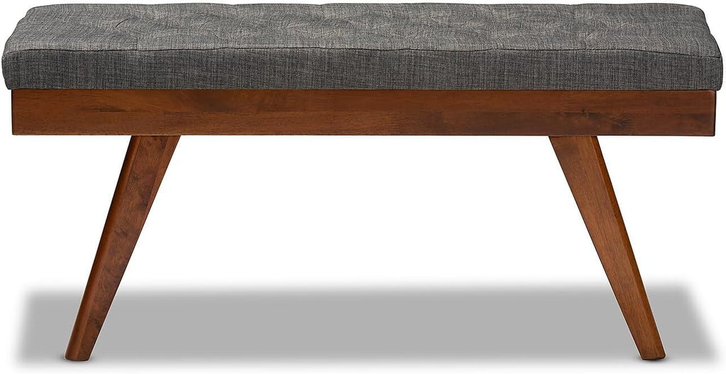 Baxton Studio Alona Mid-Century Modern Medium Grey Fabric Upholstered Wood Dining Bench