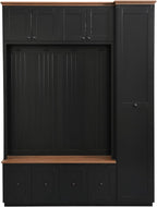 59"W Black Hall Tree Entryway Storage Bench with Extra Large Side Storage, 78.7"H Wooden Coat Shoe Rack Organizer with Hooks, Cabinets and 4 Drawers for Hallway, Entryway, Living Room or Mudroom