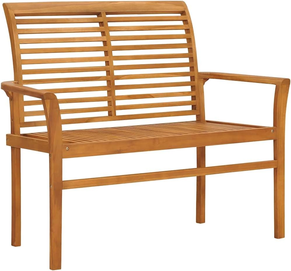 44.1 Inch Solid Teak Wood Garden Bench, Two Seater Outdoor Patio Seat with Beige Cushion, Sturdy Wooden Park Bench for Backyard Deck