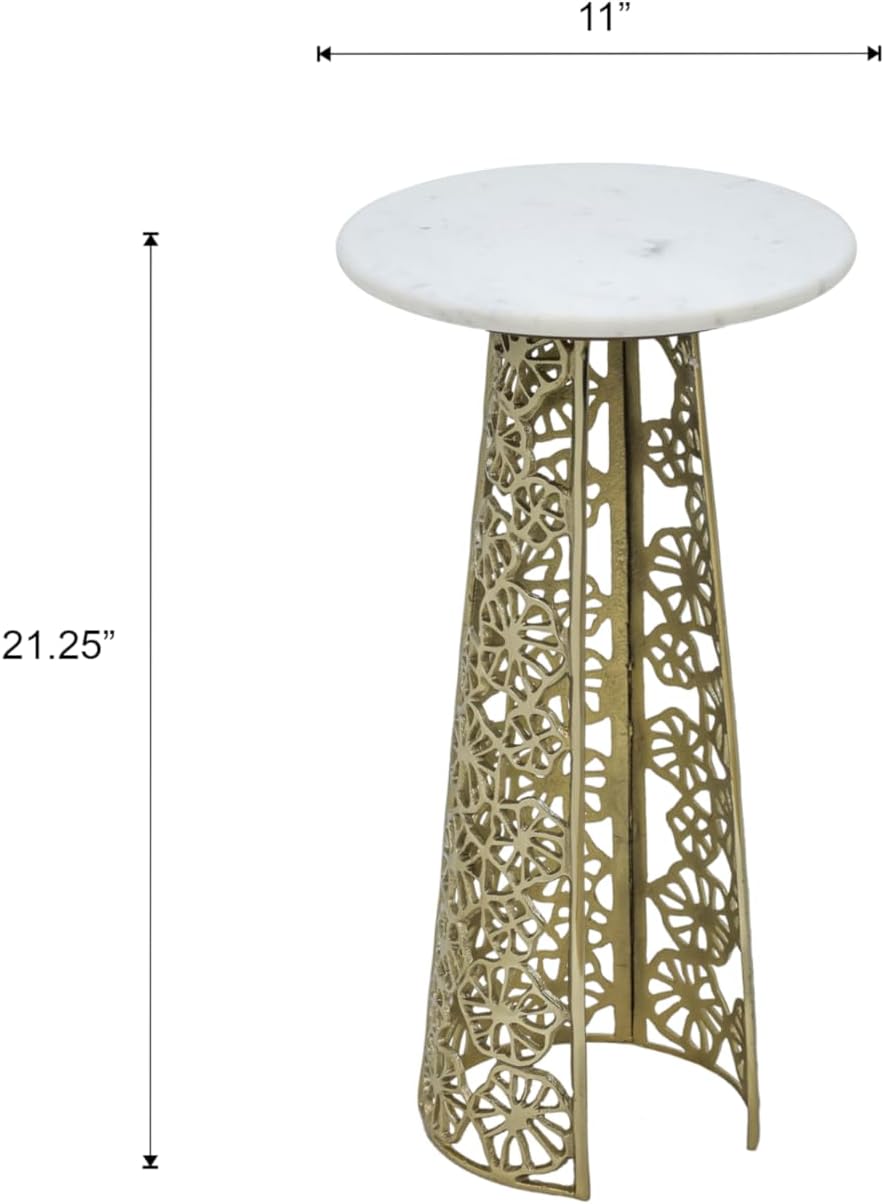 Gold Side Table with White Marble Top | Decorative Modern End Table | Aluminum Base | Accent Table for Living Room | 11x11x21.25