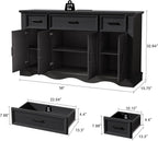 56" Buffet Cabinet Sideboard with Storage: Built-in Charging Station, Farmhouse Wood Coffee Wine Bar, Furniture with Drawers and Doors for Kitchen, Dining Room, Living Room, Black