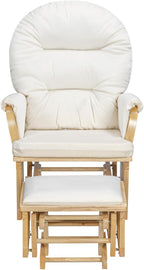 Suite Bebe Madison Nursery Rocking Chair with Ottoman, Wooden Glider for Baby Nursing, Smooth Gliding Rocker, Natural Wood and Beige Fabric