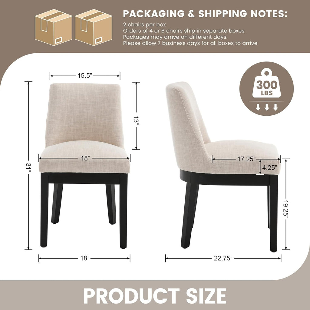 RIVOVA Upholstered Dining Chairs Set of 2, Modern Wooden Dining Room Chair Linen Fabric Kitchen Chairs Farmhouse Dinner Chair with Black Hardwood Frame, Beige