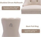KCC Velvet Dining Chairs Set of 4, Upholstered High-end Tufted Dining Room Chair with Nailhead Back Ring Pull Trim Solid Wood Legs, Nikki Collection Modern Style for Kitchen, Beige