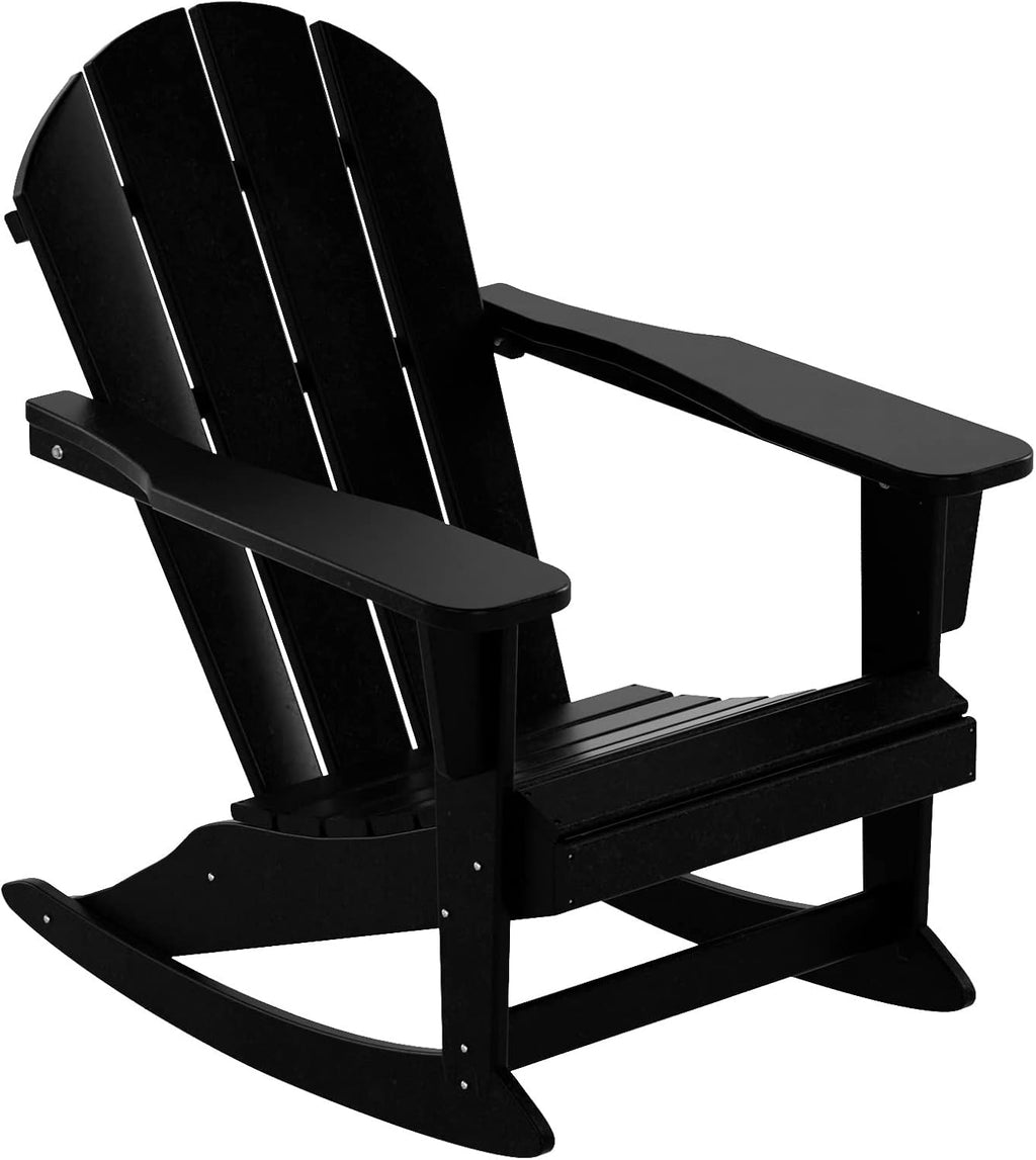 HDPE Laguna Outdoor Rocking Poly Adirondack Chair with Side Table 3-Piece Set, Black