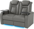 Home Theater Seating, Classic Series Leather Movie Theater Chairs, Power Headrest and Memory with C-Type USB Charger, 7-Color Ambient Lighting and Tray Table, Gray Power Adjustable Recliner(Row of 2L)