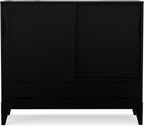 SIMPLIHOME Harper Medium Storage Cabinet - 48 inch Wide Solid Hardwood Sliding Door Cabinet in Black, Mid-Century Modern Cupboard for Living Room or Entryway with 3 Drawers and Tapered Legs