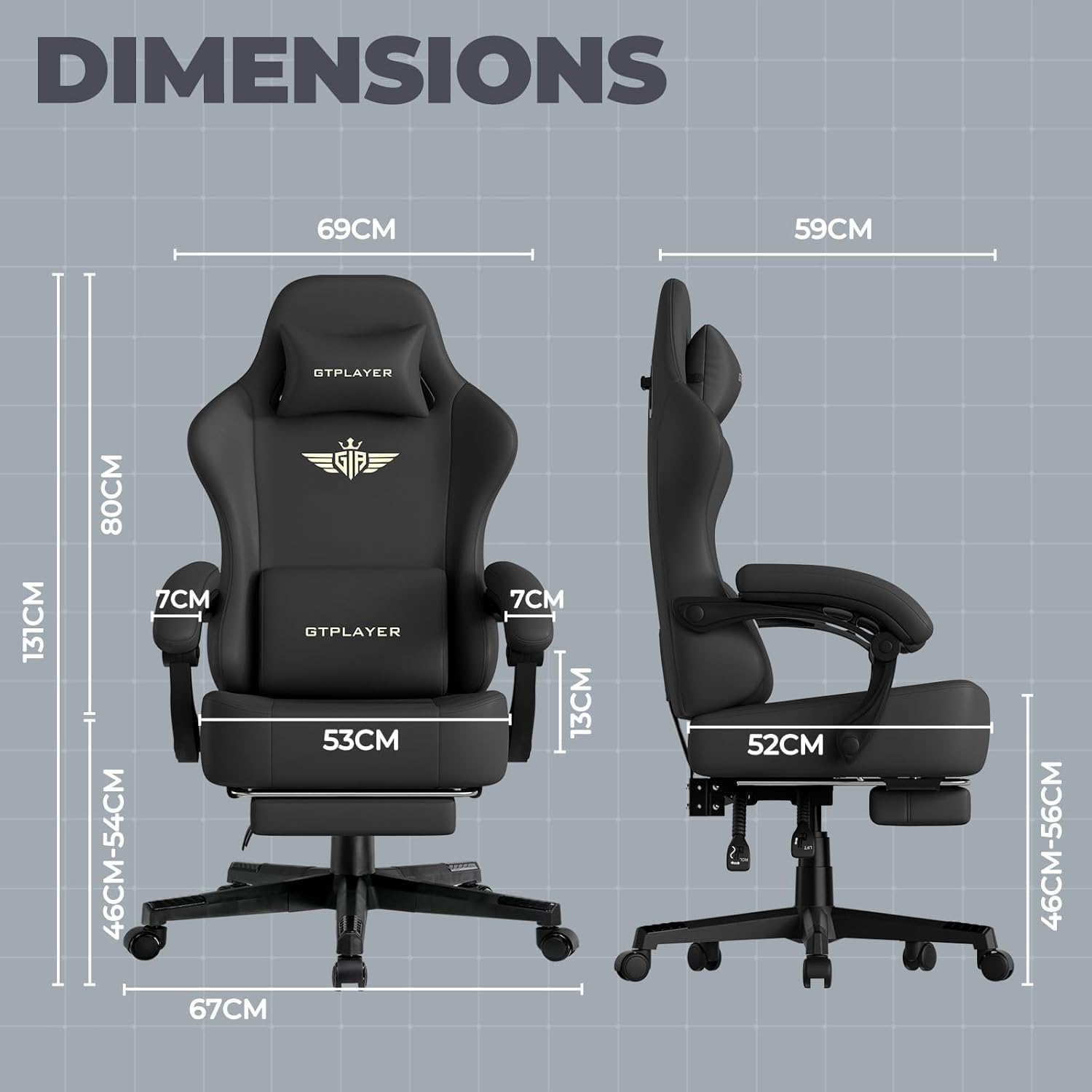 GTPLAYER Big and Tall Gaming Chair 400lbs Heavy Duty Office Chair with Footrest, High Back Pocket Spring Ergonomic Computer Chair for Adults, Wide Seated Cushion with Linkage Armrests, Leather Black